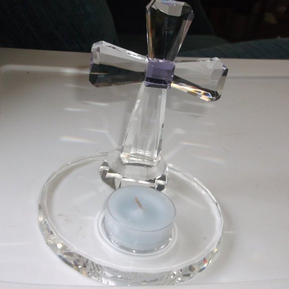 PartyLite Accents Vintage Crystal Glass Cross Candle Holder